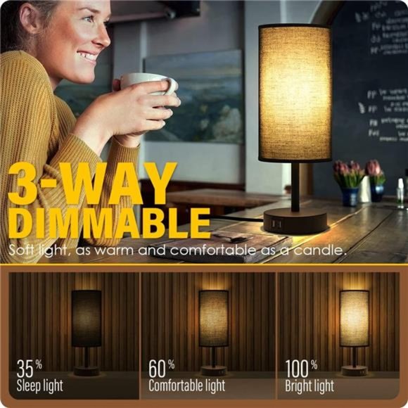 Bedside Lamp with USB Port - Touch Control Table Lamp for Bedroom 3 Way Dimmable - Picture 5 of 5